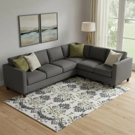 Black Beige And Gold Medallion Washable Area Rug With UV Protection Photo 1