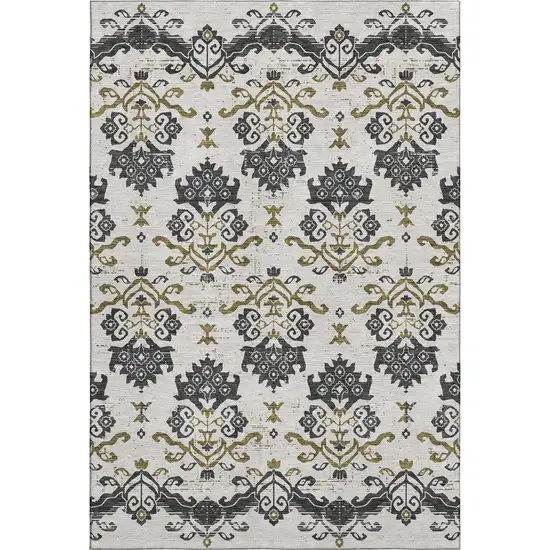 Black Beige And Gold Medallion Washable Area Rug With UV Protection Photo 1
