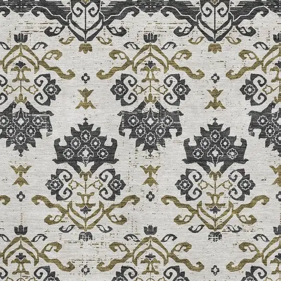 Black Beige And Gold Medallion Washable Area Rug With UV Protection Photo 3