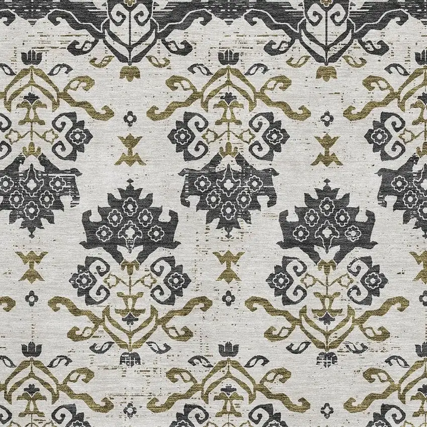 Black Beige And Gold Medallion Washable Area Rug With UV Protection Photo 3