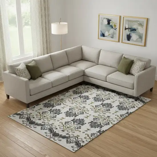 Black Beige And Gold Medallion Washable Area Rug With UV Protection Photo 1