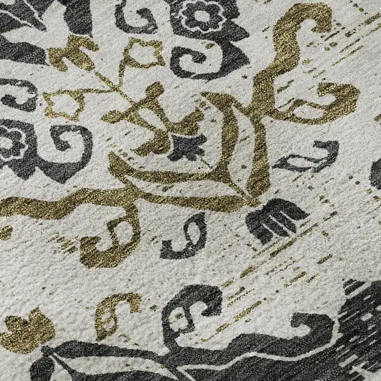 Black Beige And Gold Medallion Washable Area Rug With UV Protection Photo 9