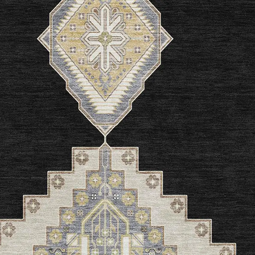 Black Beige And Gold Oriental Washable Area Rug With UV Protection Photo 2