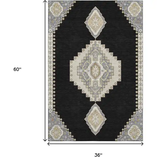 Black Beige And Gold Oriental Washable Area Rug With UV Protection Photo 8