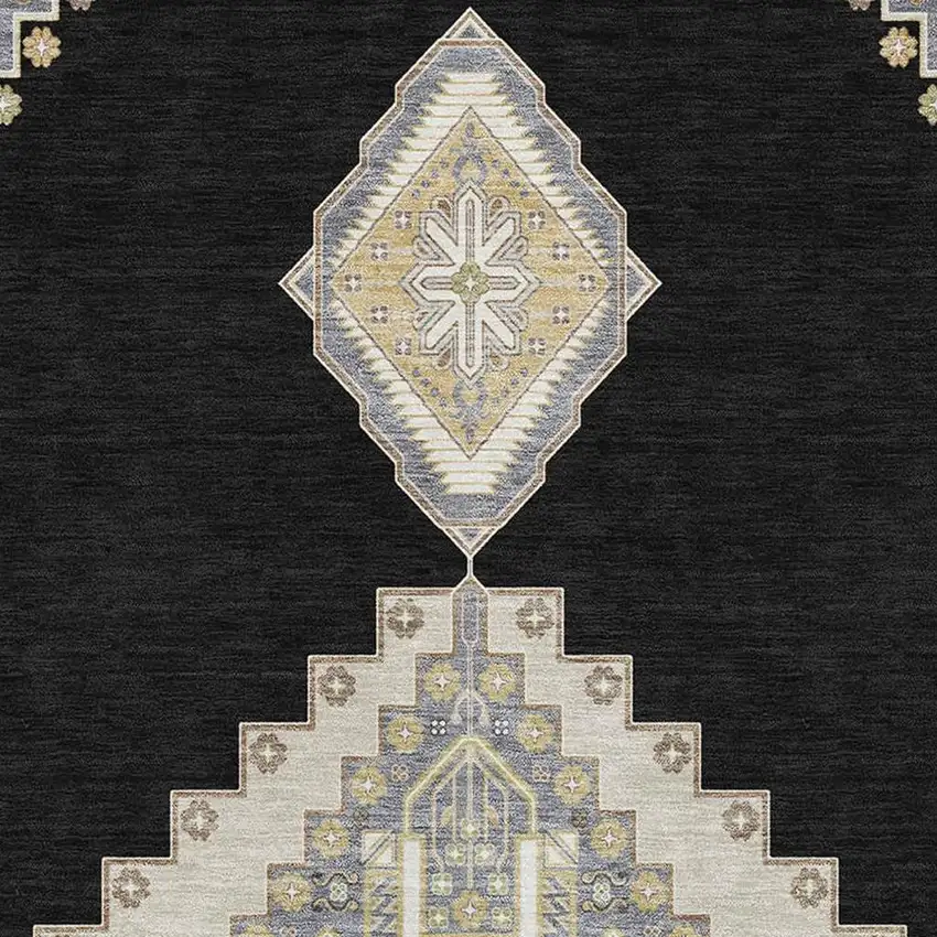 Black Beige And Gold Oriental Washable Area Rug With UV Protection Photo 3