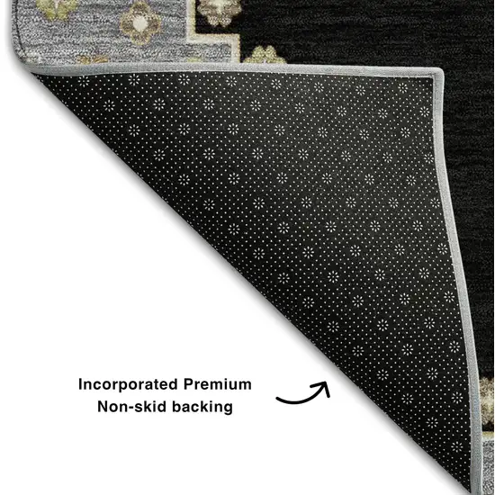 Black Beige And Gold Oriental Washable Area Rug With UV Protection Photo 6