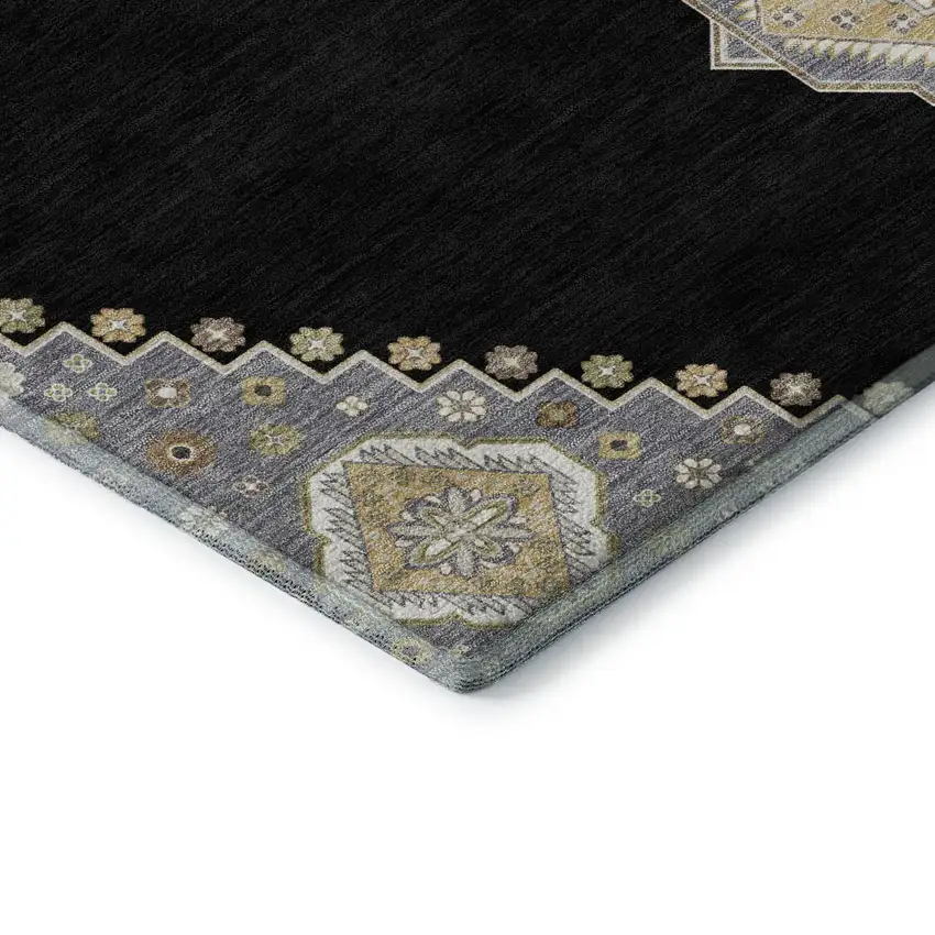 Black Beige And Gold Oriental Washable Area Rug With UV Protection Photo 8