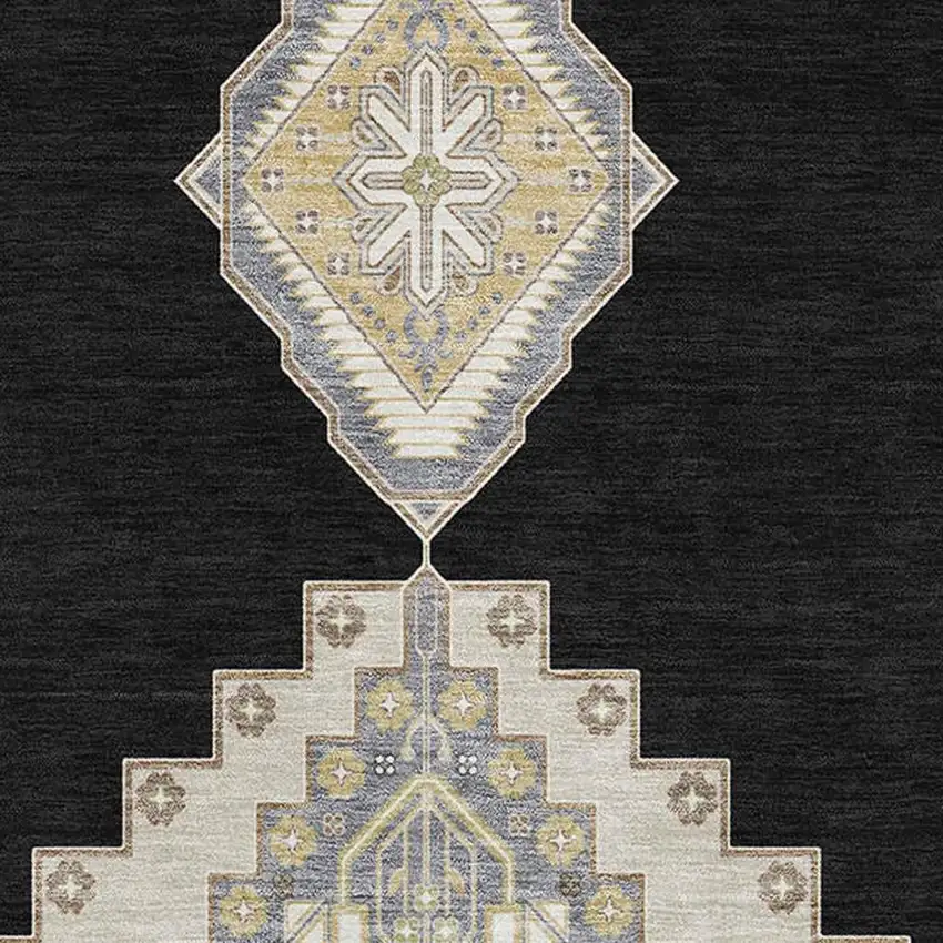 Black Beige And Gold Oriental Washable Area Rug With UV Protection Photo 2