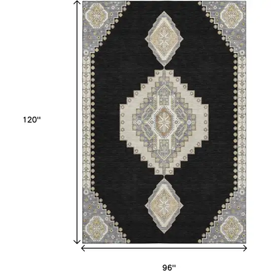 Black Beige And Gold Oriental Washable Area Rug With UV Protection Photo 7