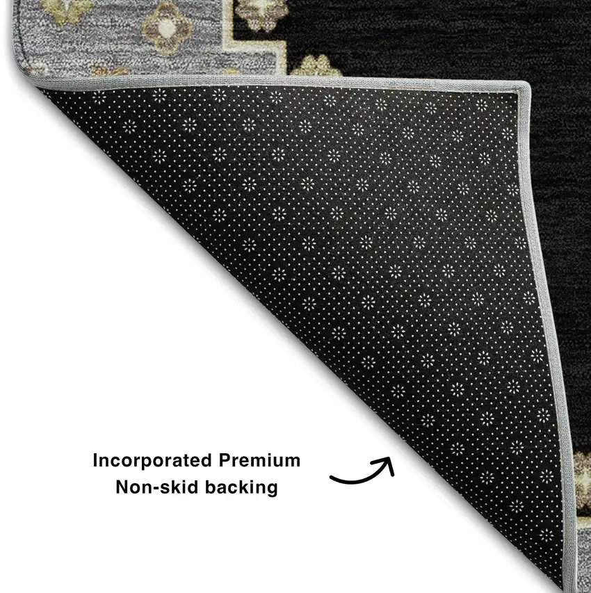 Black Beige And Gold Oriental Washable Area Rug With UV Protection Photo 6