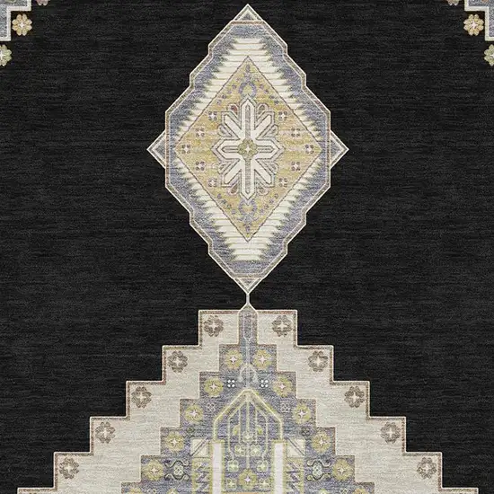Black Beige And Gold Oriental Washable Area Rug With UV Protection Photo 2