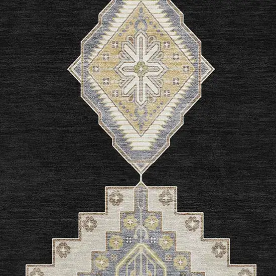 Black Beige And Gold Oriental Washable Area Rug With UV Protection Photo 2