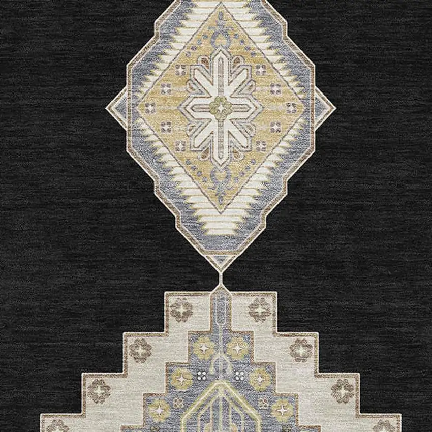 Black Beige And Gold Oriental Washable Area Rug With UV Protection Photo 2