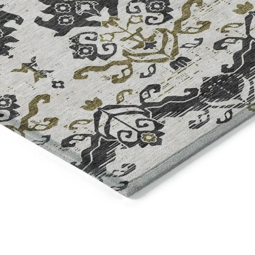 Black Beige And Gold Oriental Washable Indoor Outdoor Area Rug Photo 3