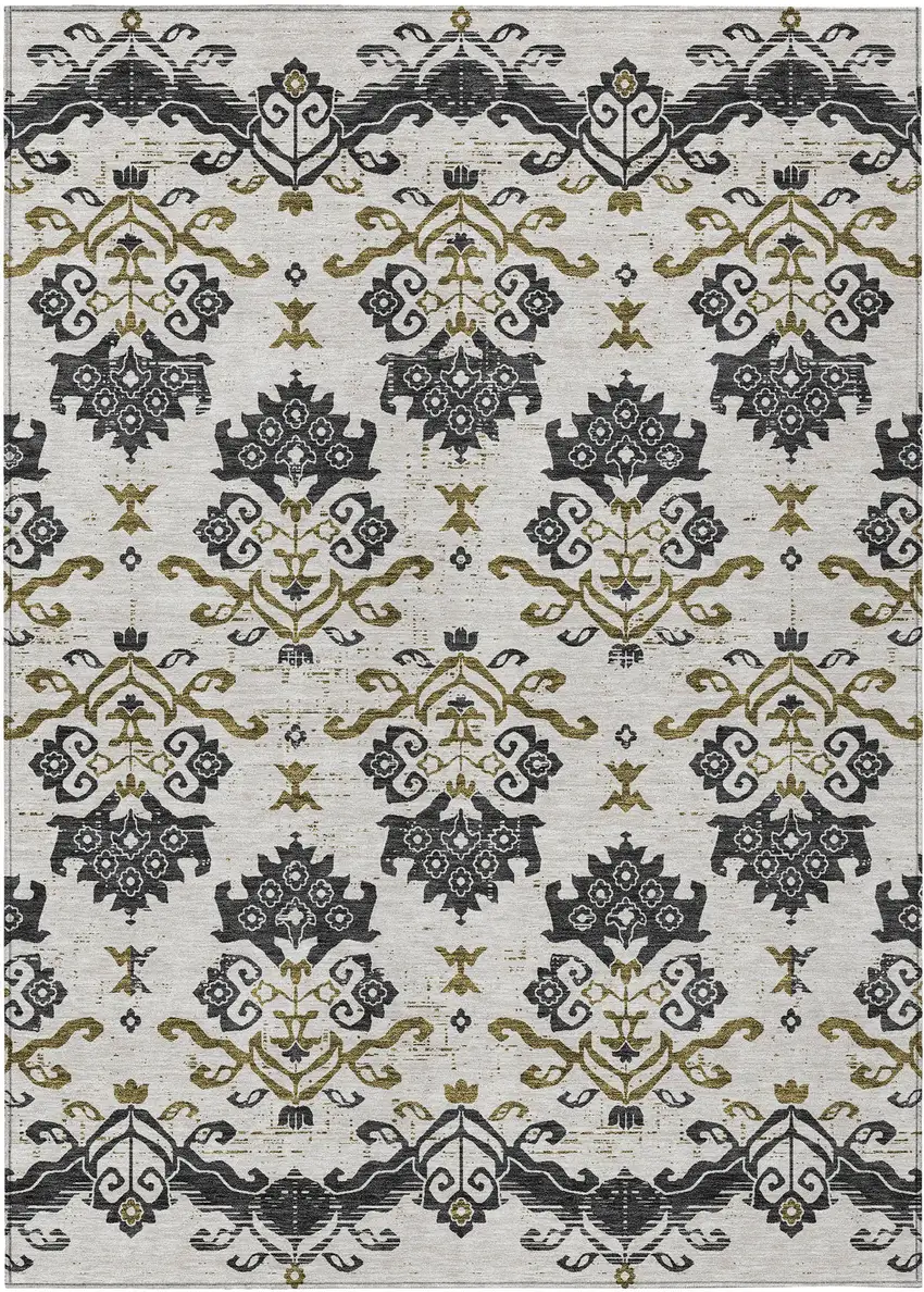 Black Beige And Gold Oriental Washable Indoor Outdoor Area Rug Photo 2