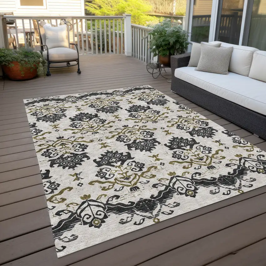 Black Beige And Gold Oriental Washable Indoor Outdoor Area Rug Photo 9