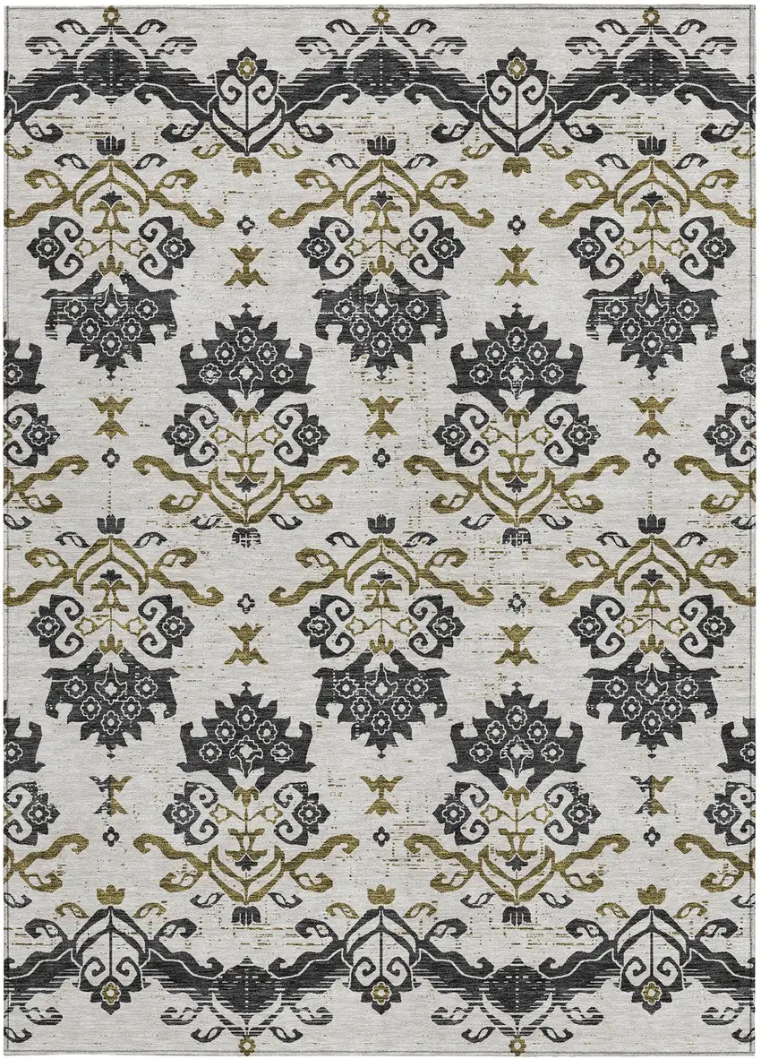 Black Beige And Gold Oriental Washable Indoor Outdoor Area Rug Photo 5