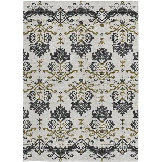 Black Beige And Gold Oriental Washable Indoor Outdoor Area Rug Photo 5