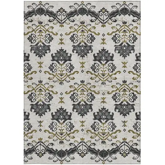 Black Beige And Gold Oriental Washable Indoor Outdoor Area Rug Photo 5