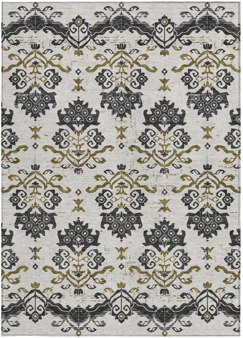 Black Beige And Gold Oriental Washable Indoor Outdoor Area Rug Photo 5