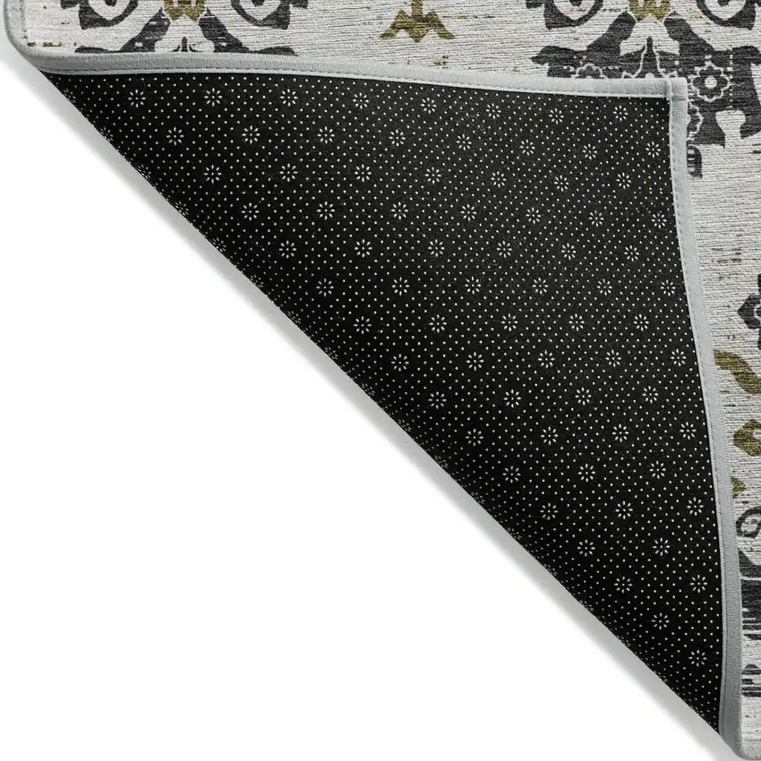 Black Beige And Gold Oriental Washable Indoor Outdoor Area Rug Photo 3