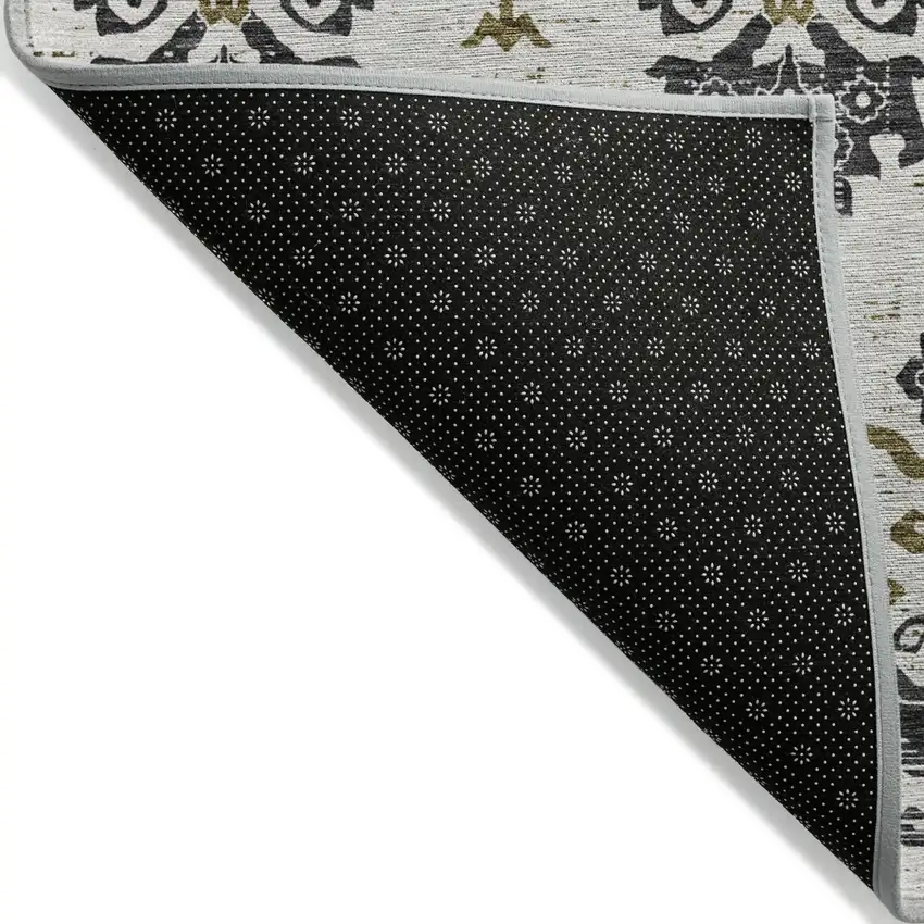 Black Beige And Gold Oriental Washable Indoor Outdoor Area Rug Photo 3