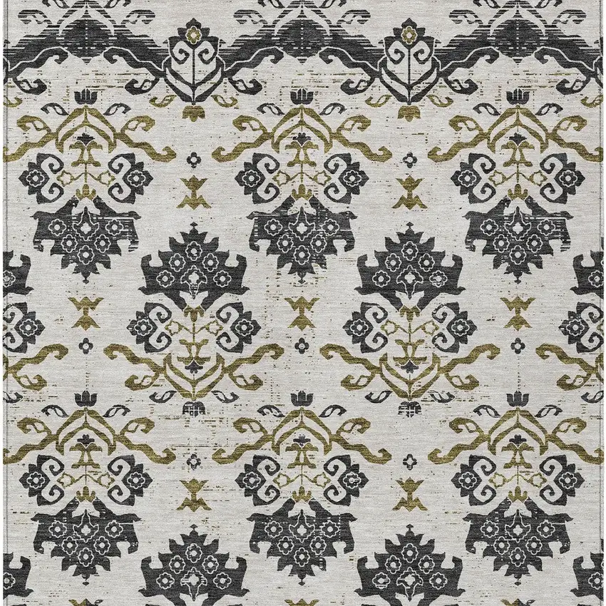 Black Beige And Gold Oriental Washable Indoor Outdoor Area Rug Photo 4
