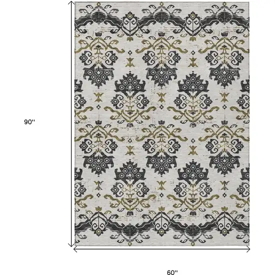 Black Beige And Gold Oriental Washable Indoor Outdoor Area Rug Photo 3
