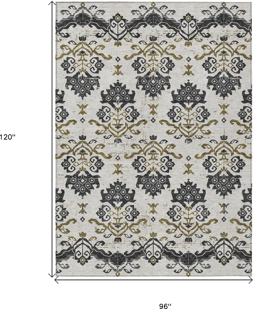 Black Beige And Gold Oriental Washable Indoor Outdoor Area Rug Photo 3