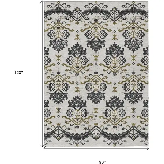Black Beige And Gold Oriental Washable Indoor Outdoor Area Rug Photo 3