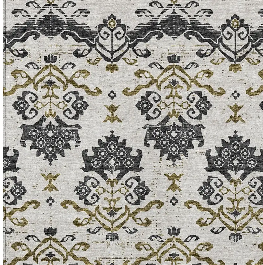 Black Beige And Gold Oriental Washable Indoor Outdoor Area Rug Photo 6