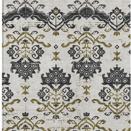 Black Beige And Gold Oriental Washable Indoor Outdoor Area Rug Photo 6