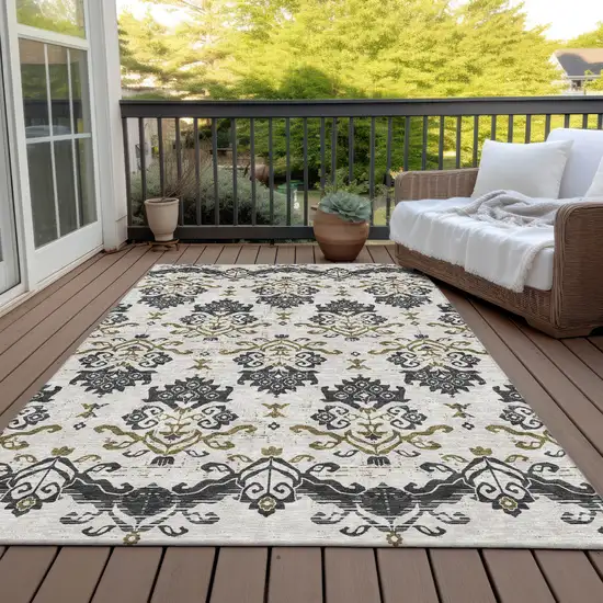 Black Beige And Gold Oriental Washable Indoor Outdoor Area Rug Photo 6