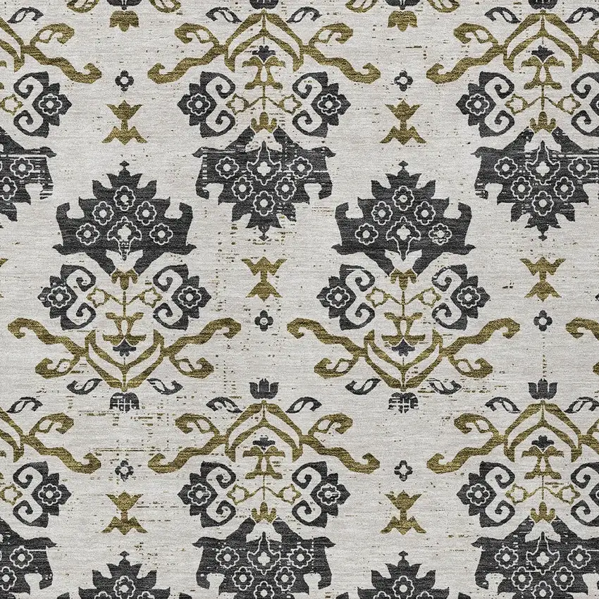 Black Beige And Gold Oriental Washable Indoor Outdoor Area Rug Photo 4