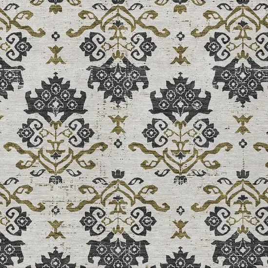 Black Beige And Gold Oriental Washable Indoor Outdoor Area Rug Photo 4