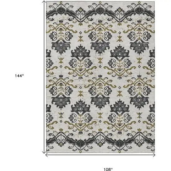 Black Beige And Gold Oriental Washable Indoor Outdoor Area Rug Photo 3