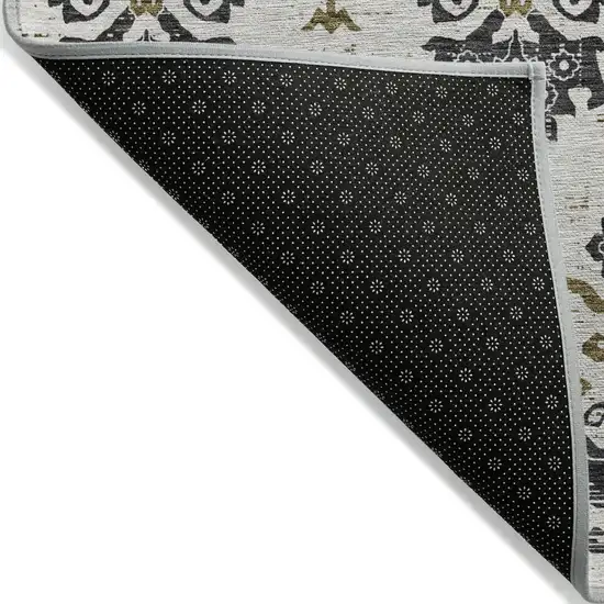 Black Beige And Gold Oriental Washable Indoor Outdoor Area Rug Photo 3