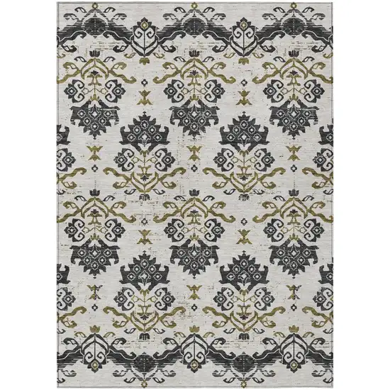 Black Beige And Gold Oriental Washable Indoor Outdoor Area Rug Photo 1