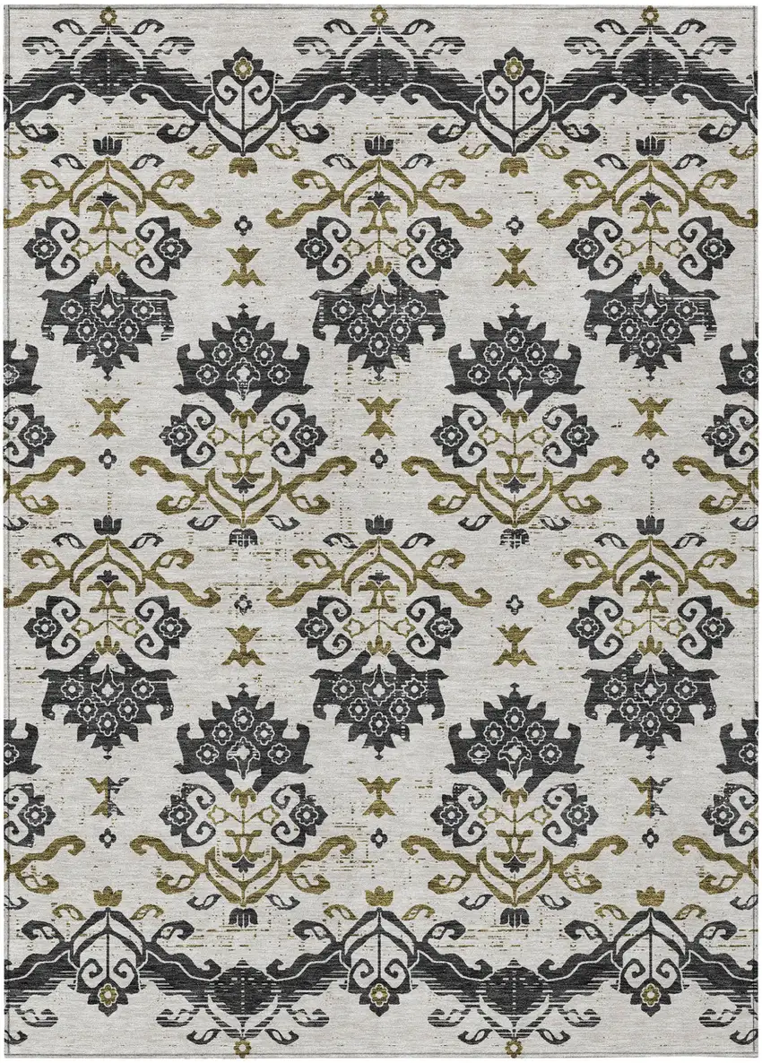 Black Beige And Gold Oriental Washable Indoor Outdoor Area Rug Photo 1