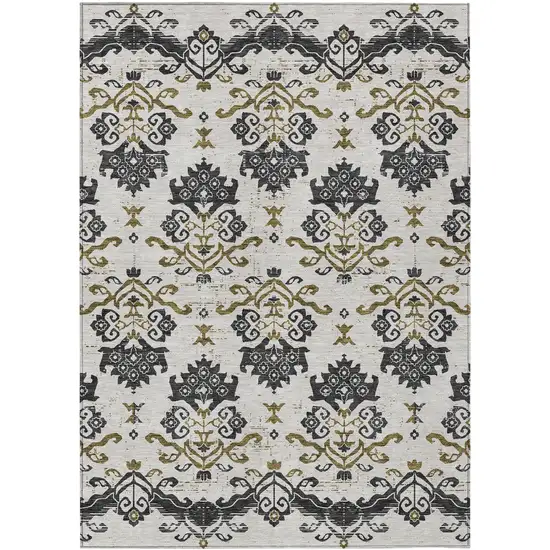 Black Beige And Gold Oriental Washable Indoor Outdoor Area Rug Photo 1
