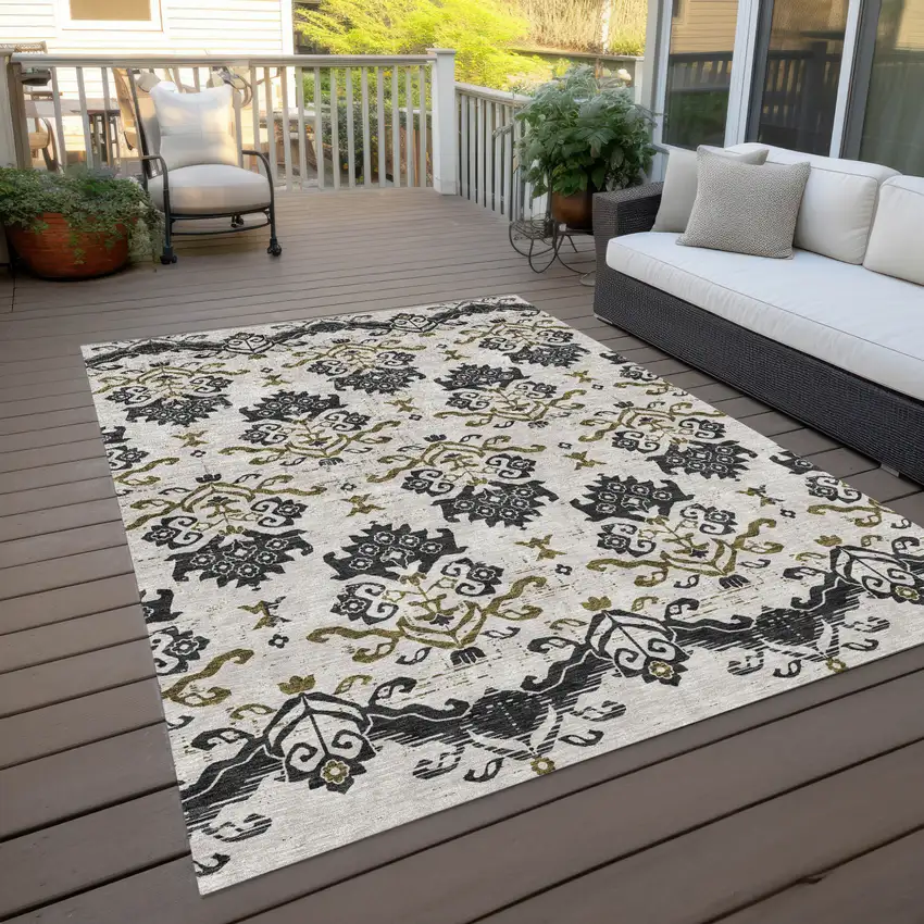 Black Beige And Gold Oriental Washable Indoor Outdoor Area Rug Photo 9