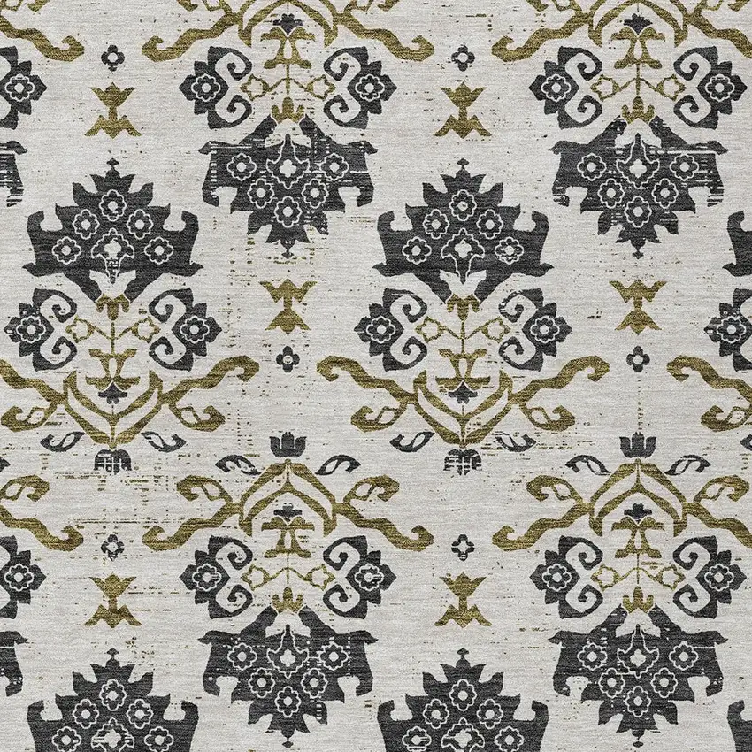 Black Beige And Gold Oriental Washable Indoor Outdoor Area Rug Photo 6