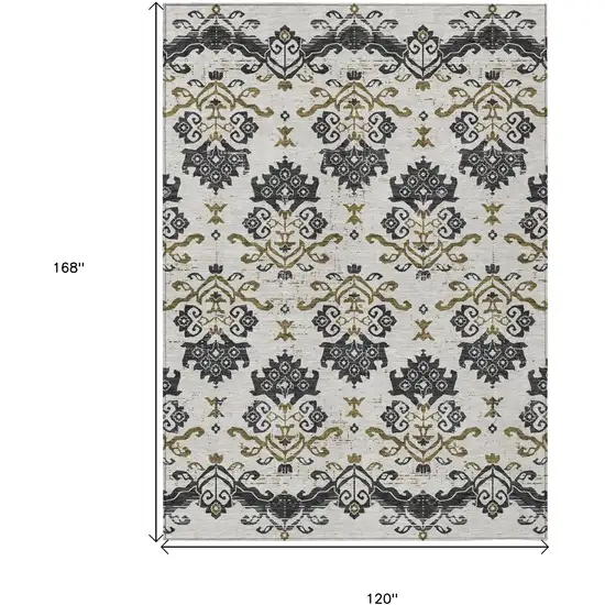 Black Beige And Gold Oriental Washable Indoor Outdoor Area Rug Photo 3