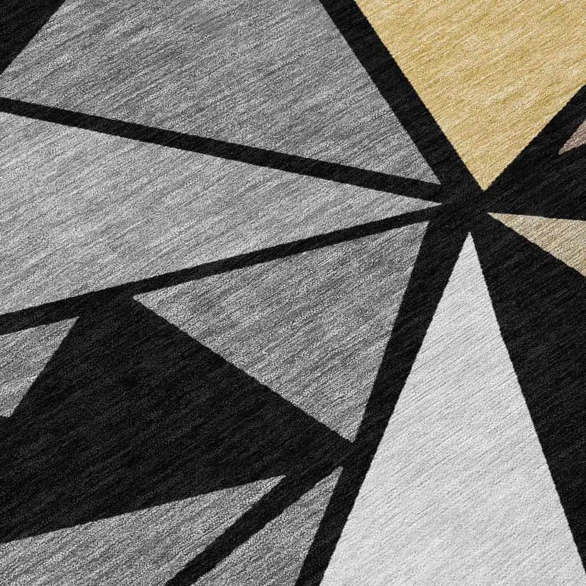 Black Beige And Gray Geometric Washable Indoor Outdoor Area Rug Photo 5