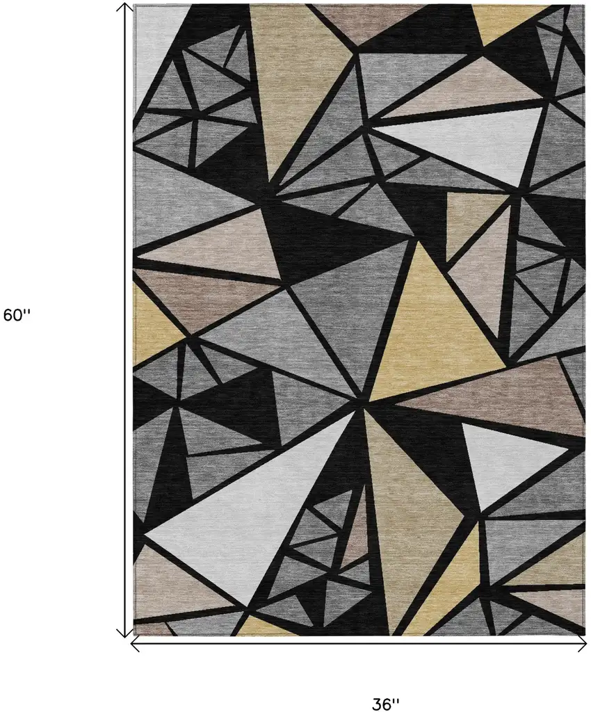 Black Beige And Gray Geometric Washable Indoor Outdoor Area Rug Photo 3