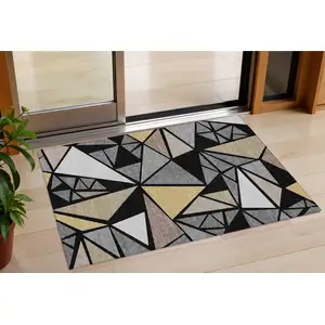 Photo of Black Beige And Gray Geometric Washable Indoor Outdoor Area Rug