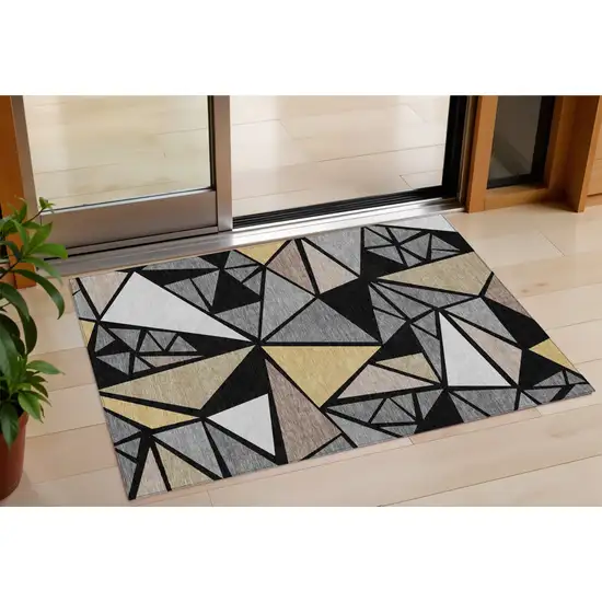 Black Beige And Gray Geometric Washable Indoor Outdoor Area Rug Photo 1