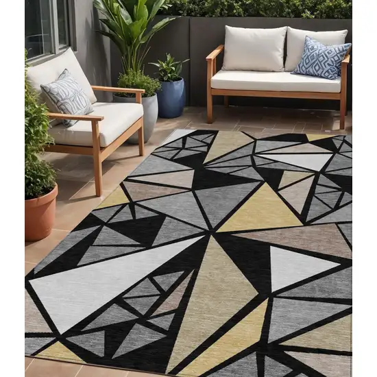 Black Beige And Gray Geometric Washable Indoor Outdoor Area Rug Photo 1