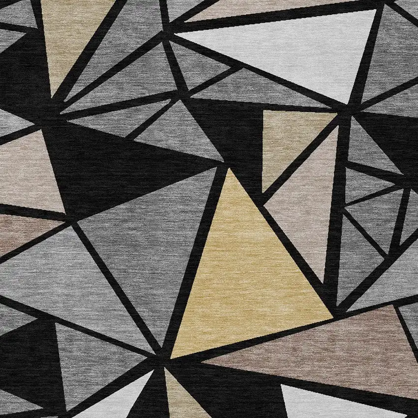 Black Beige And Gray Geometric Washable Indoor Outdoor Area Rug Photo 7