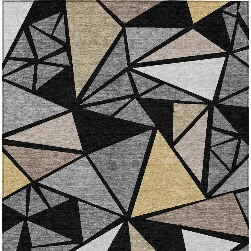 Black Beige And Gray Geometric Washable Indoor Outdoor Area Rug Photo 8